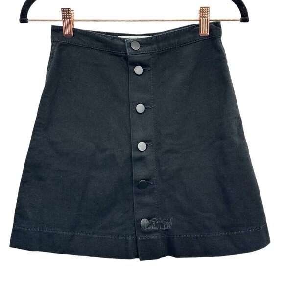 American Apparel Jet Black Button Front A-Line Denim Mini Skirt Small - Picture 1 of 3